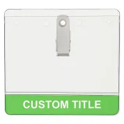 3-1/2" x 2-1/4" Custom Bottom Strip Vinyl Name Tag Holder, Clip, 2-Color Imprint