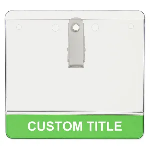 3-1/2" x 2-1/4" Custom Bottom Strip Vinyl Name Tag Holder, Clip, 2-Color Imprint