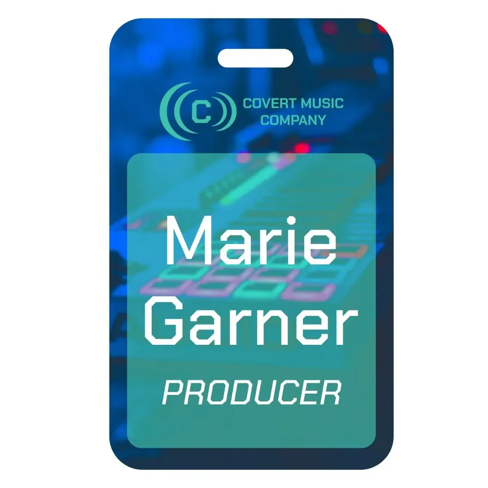 A standard name badge featuring a music-inspired design for employee identification