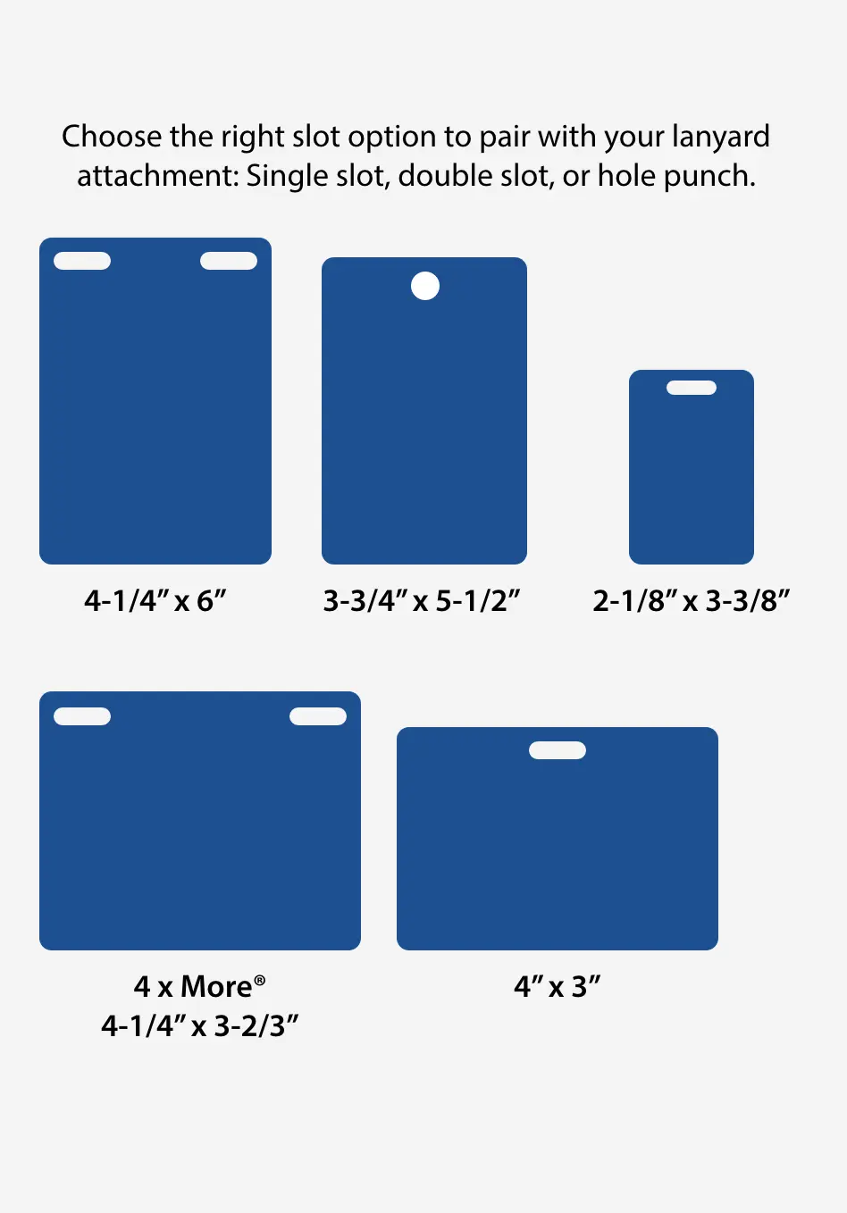 Standard Event Badge size options featuring 5 common rectangular sizes