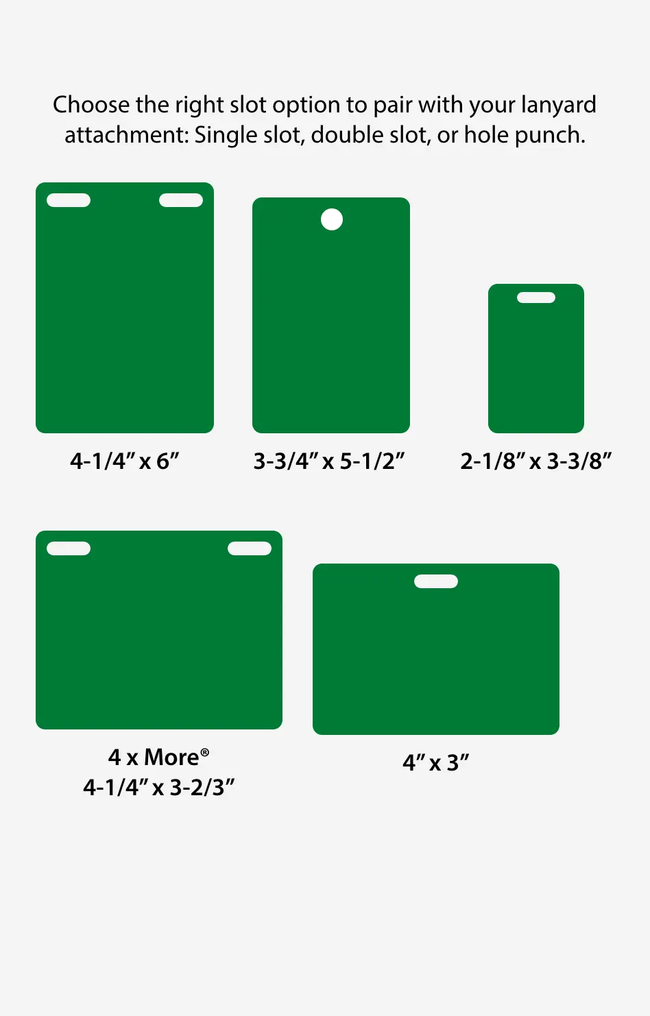 Eco Event Badge size options featuring 5 common rectangular sizes