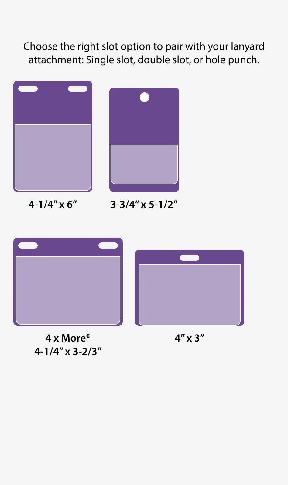 On-site Registration Badge size options featuring 4 combinations of badge and pocket sizes