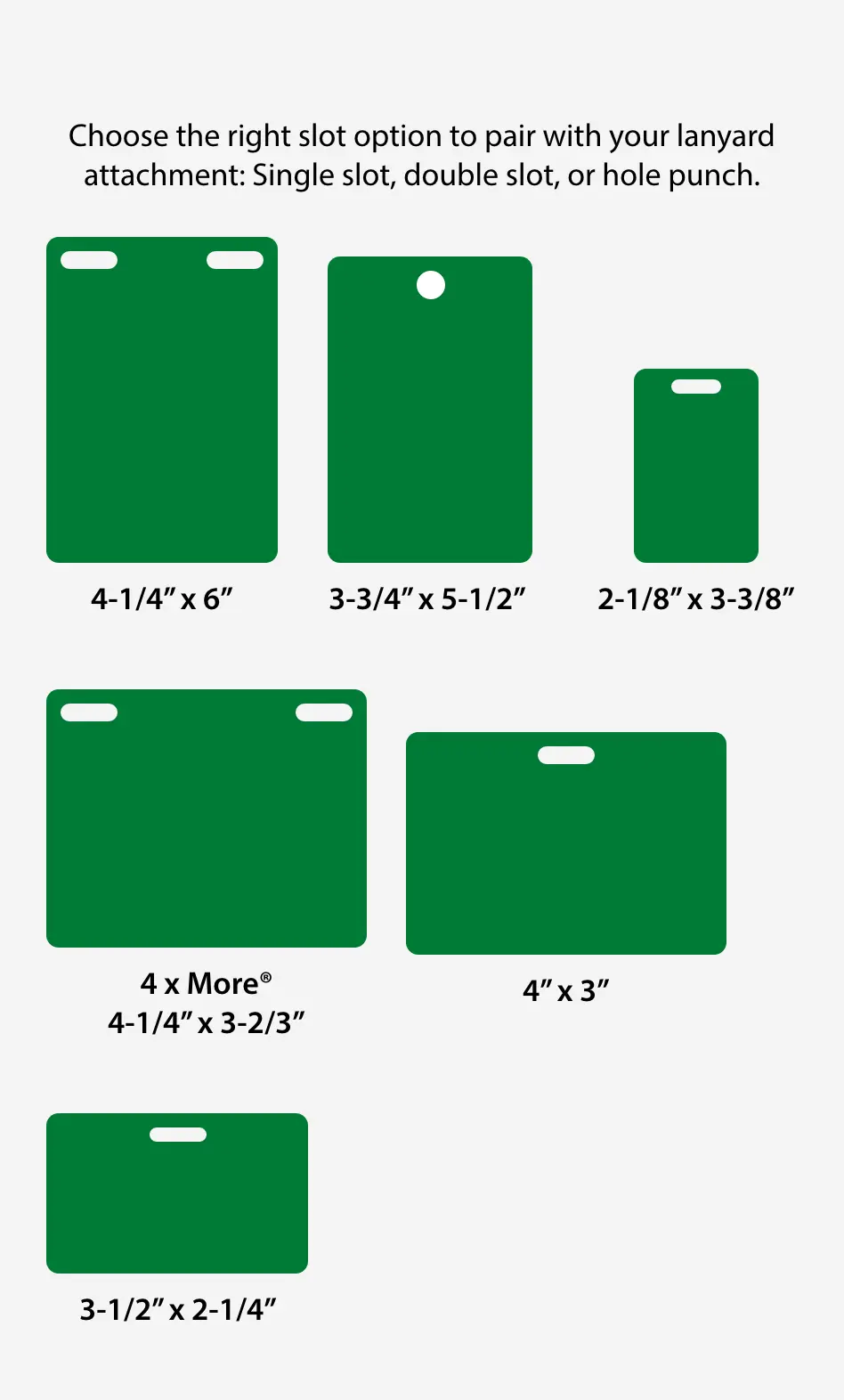 Recyclable Plastic Eco Pass size options featuring 5 common rectangular sizes