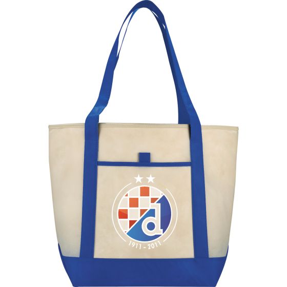 Customizable lighthouse boat tote bag natural canvas body with a selection of color coordinated bottom and handles