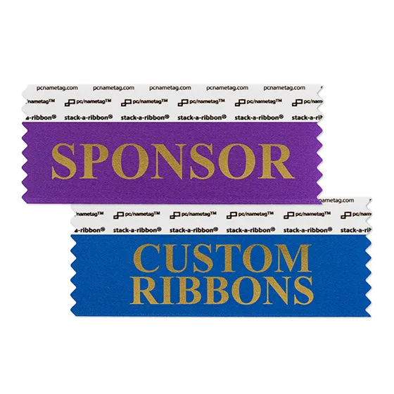 Variety of in-stock and custom imprint badge ribbons in an array of colors for conventions, retreats, festivals, athletic events, meetings 