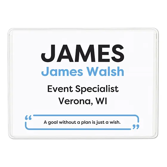 Vinyl magnetic badge holder featuring a name tag insert for an event management conference 