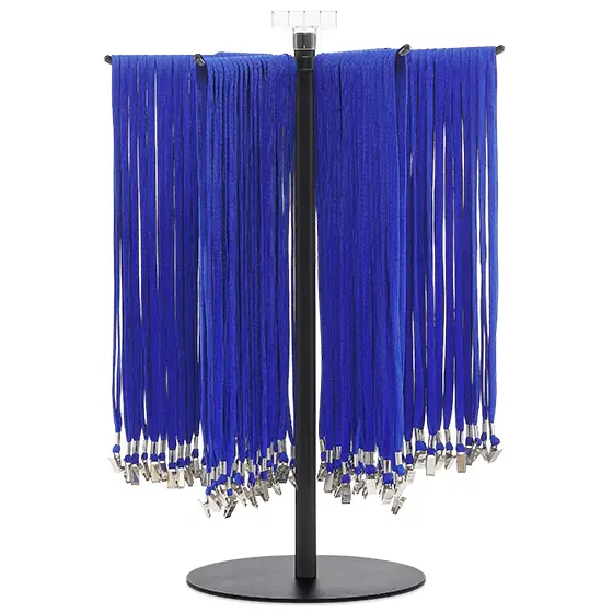 Convertible lanyard tree stand for display at event registration tables